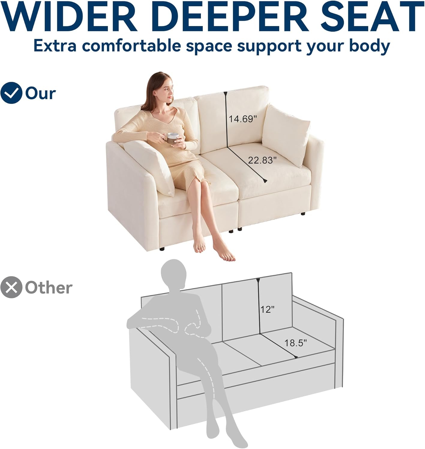 Tbfit 59" Loveseat Sofa, Chenille Small Sofa Couch, Love Seat with 2 Pillows for Small Space