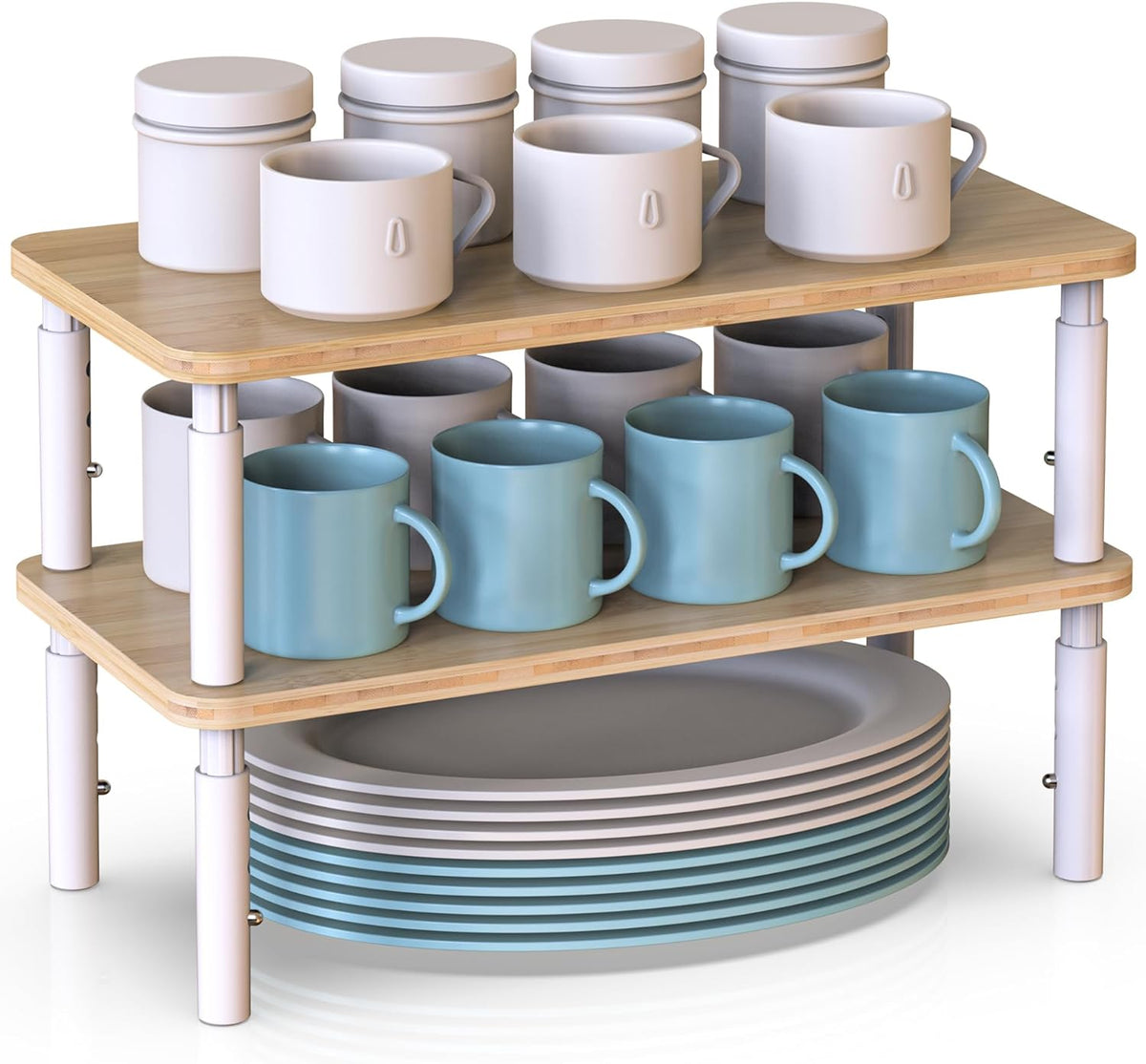 Cabinet Organizer Shelf, Spice Rack Set of 2 Kitchen Pantry Cupboard Shelves, Stackable, Height