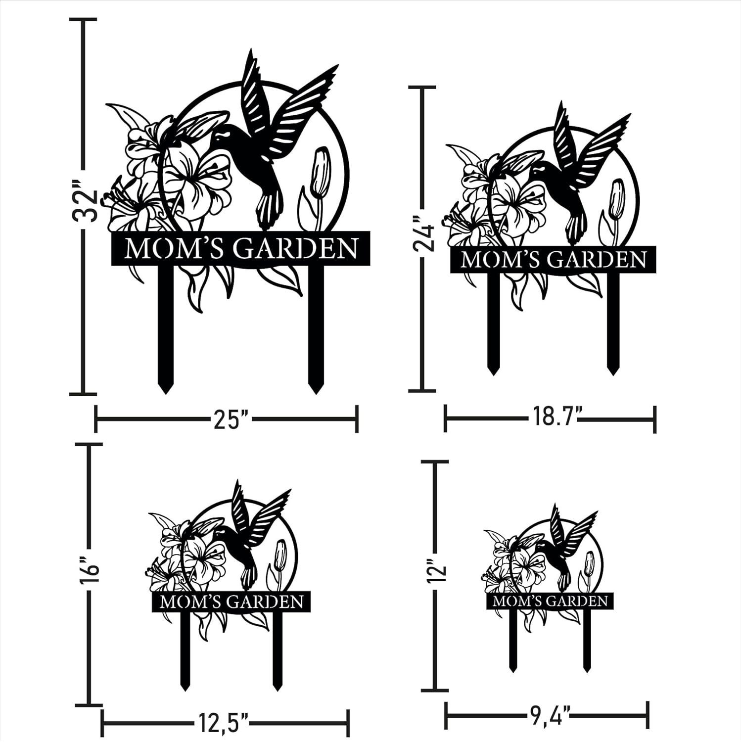 Custom Hummingbird Metal Garden Sign with Stakes, Bird Garden Decorations, Flower Design