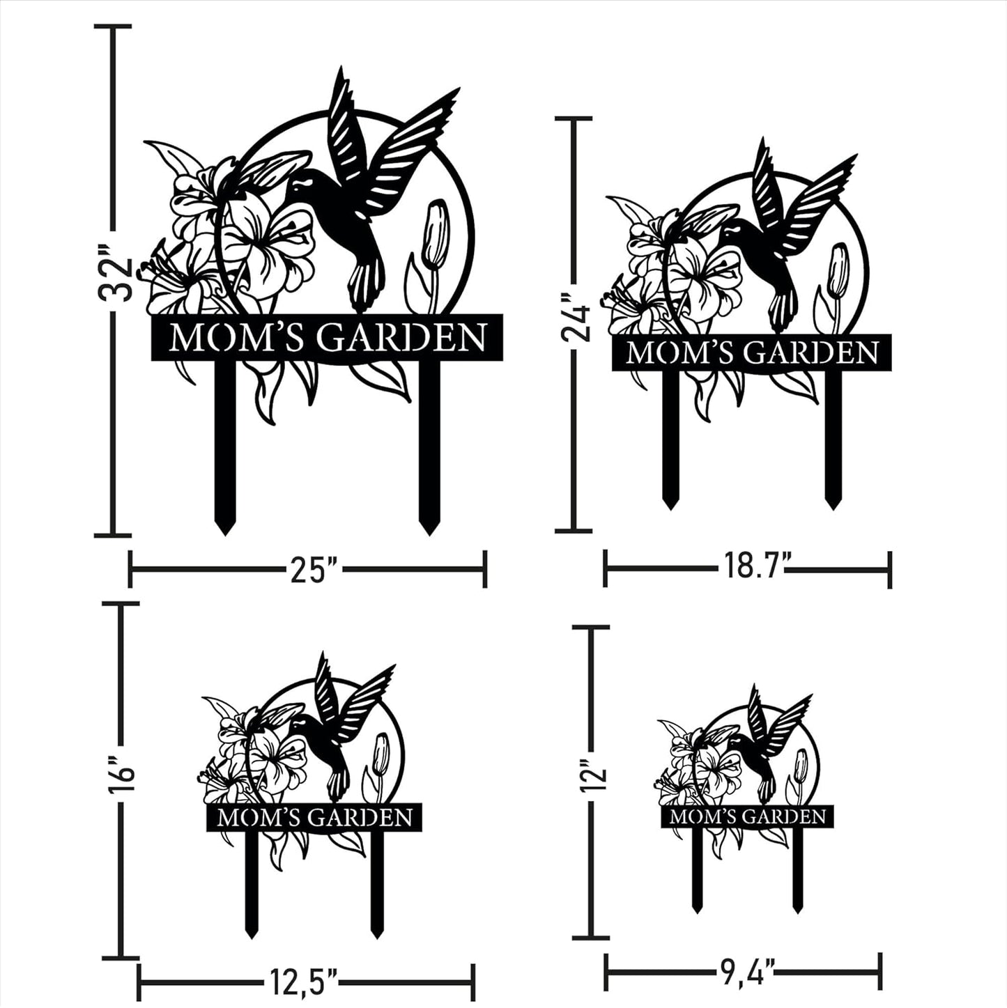 Custom Hummingbird Metal Garden Decor, Personalized Bird with Stakes Garden Sign, Flower Design