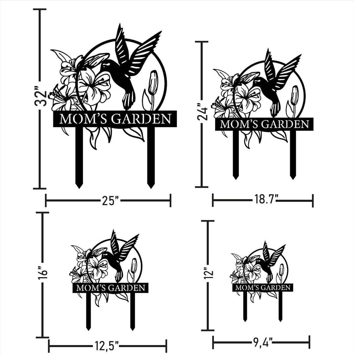 Custom Hummingbird Metal Garden Decor, Personalized Bird with Stakes Garden Sign, Flower Design