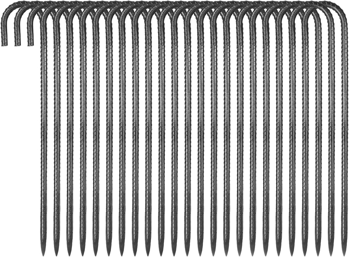 VEVOR Rebar Stakes, 16-Inch, Heavy-Duty 0.4 in Diameter J Hook, Galvanized Steel Ground Anchors