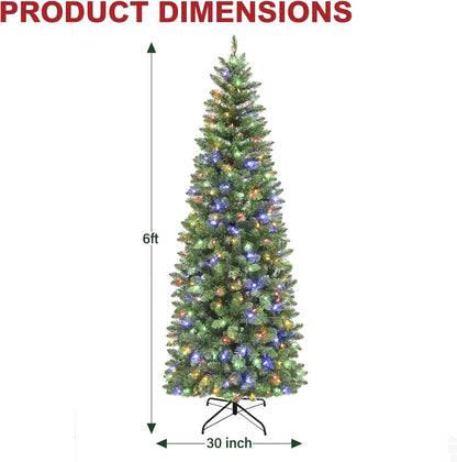 Hykolity 6ft Prelit Pencil Slim Christmas Tree with 200 Color Changing LED Lights, 544 Branch Tips