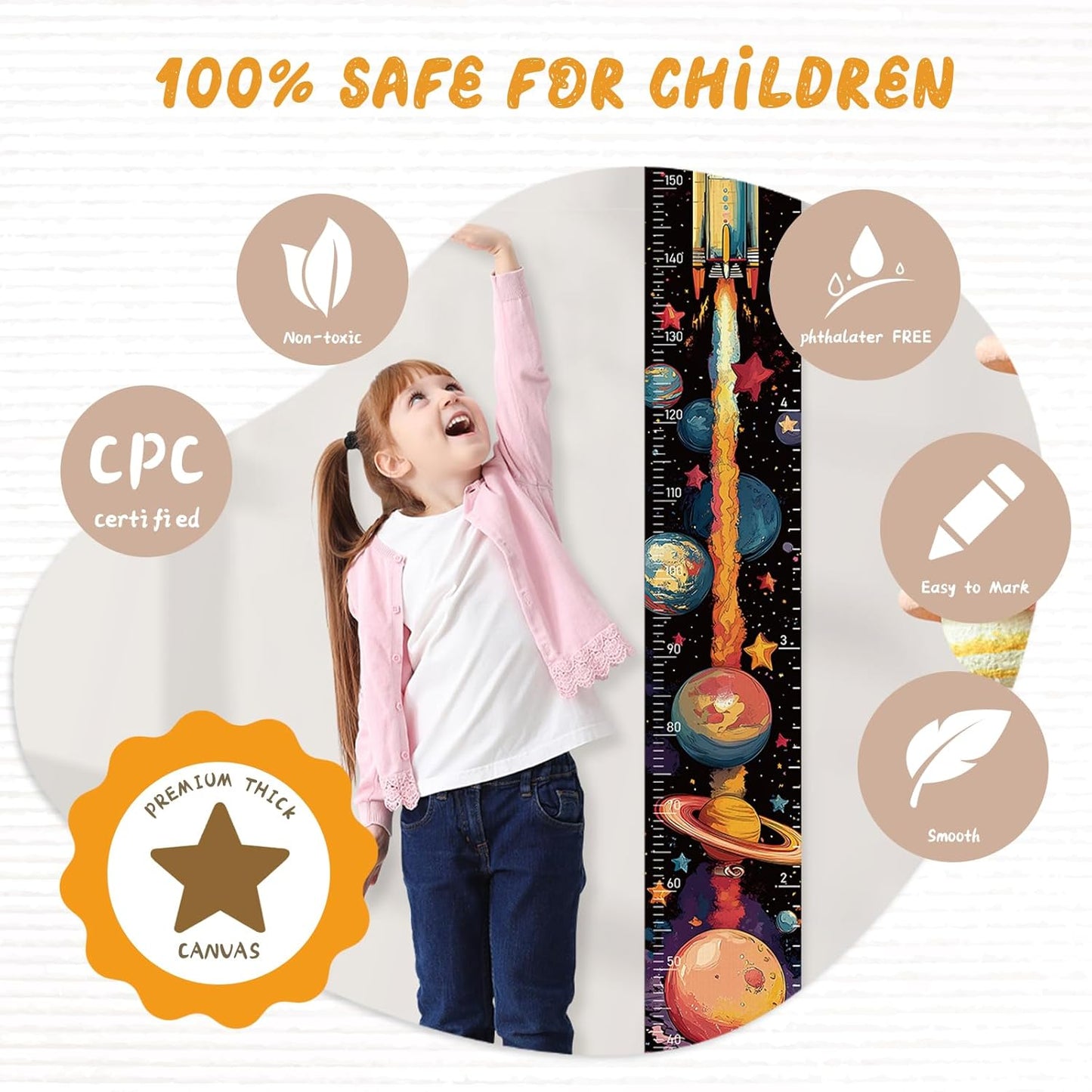 Personalized Name Growth Chart Wall Decor for Kids – Canvas Removable Height Chart Measuring Ruler