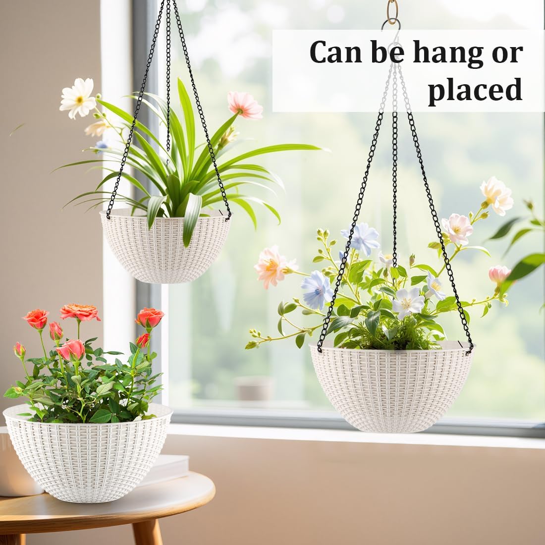 Hanging Planters for Indoor Outdoor Plants 8/10 Inch, 4 Packs Plant Hanger with Drainage Holes