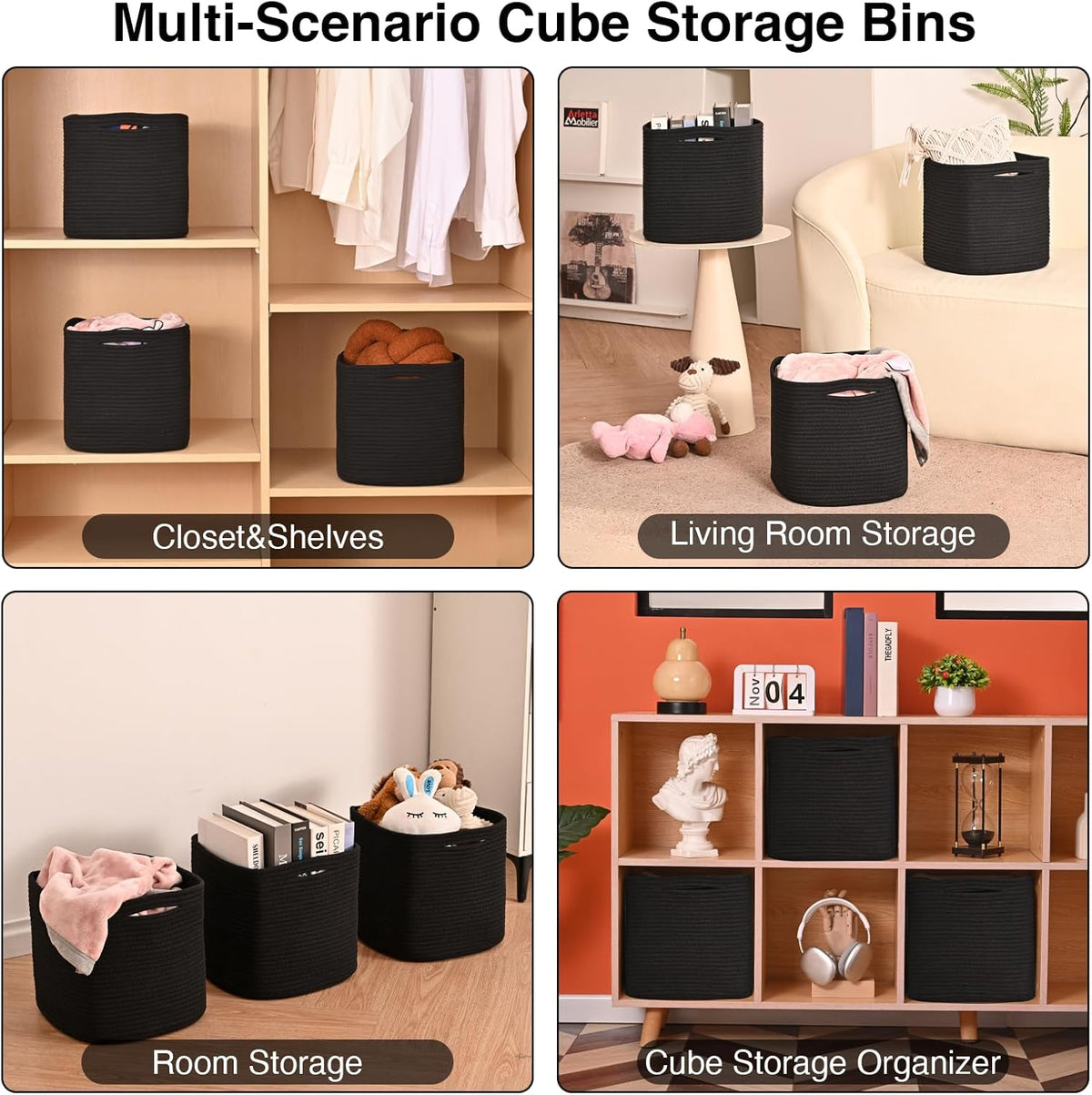 11 Inch Cube Storage Bins, Storage Cube Organizer Bins, Woven Cotton Rope Basket for Storage