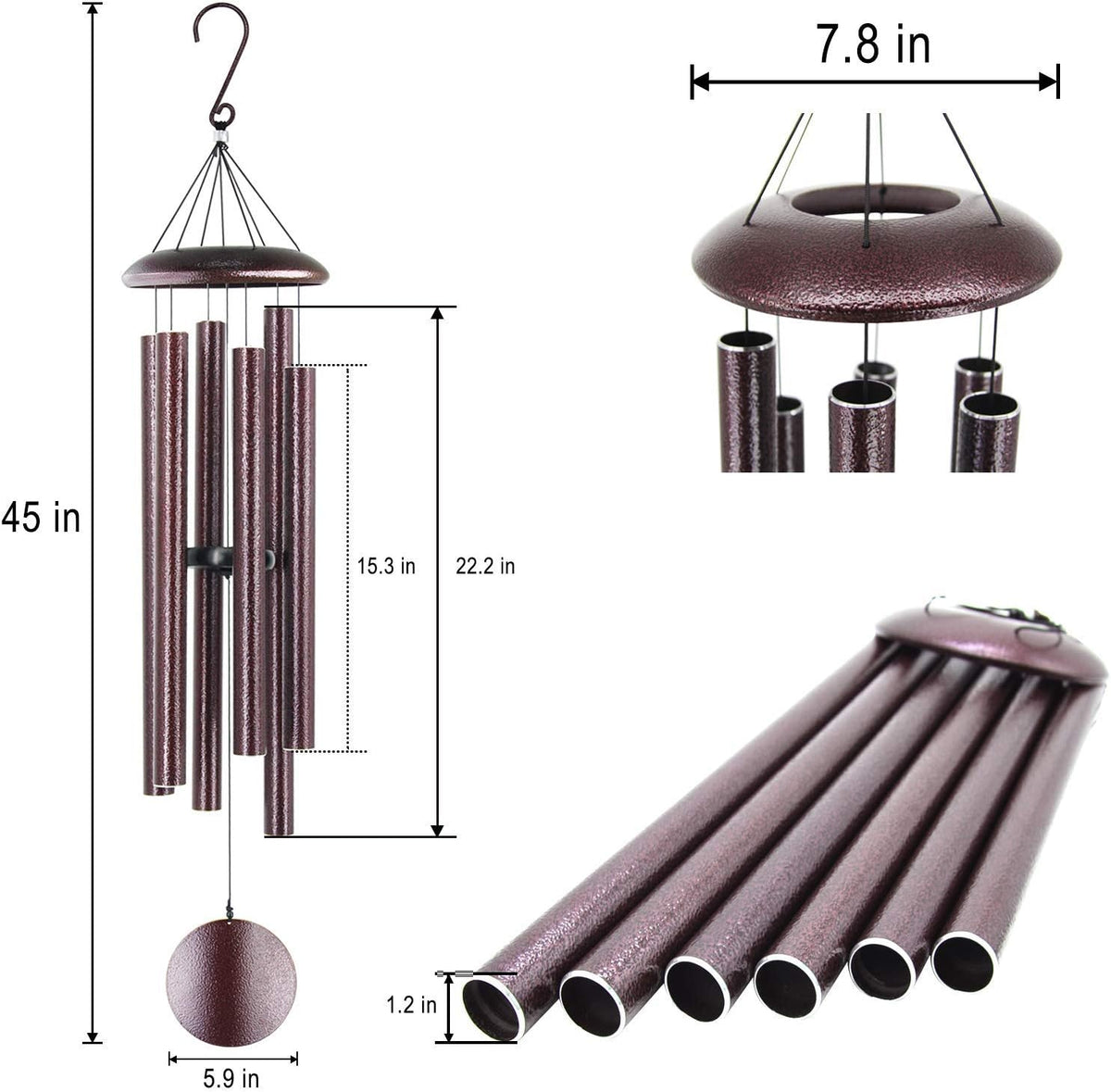 ASTARIN Outdoor Wind Chimes, 45 in Memorial Chimes with 6 Heavy Tubes, Large Deep Tone for Garden