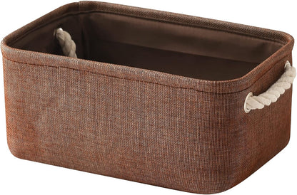 TheWarmHome Small Fabric Canvas Storage Bin with Cotton Rope Handles - Foldable Empty Basket for