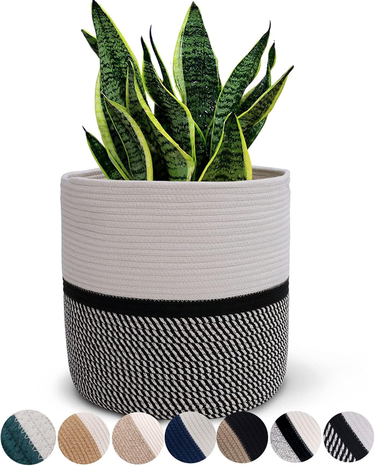 Cotton Rope Plant Basket Modern Woven Basket for 10" Flower Pot Floor Indoor Planters,Storage