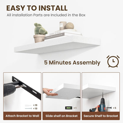 24 Inch Floating Shelves, 12 Inch Deep Floating Shelves for Wall, Floating Shelf with Invisible