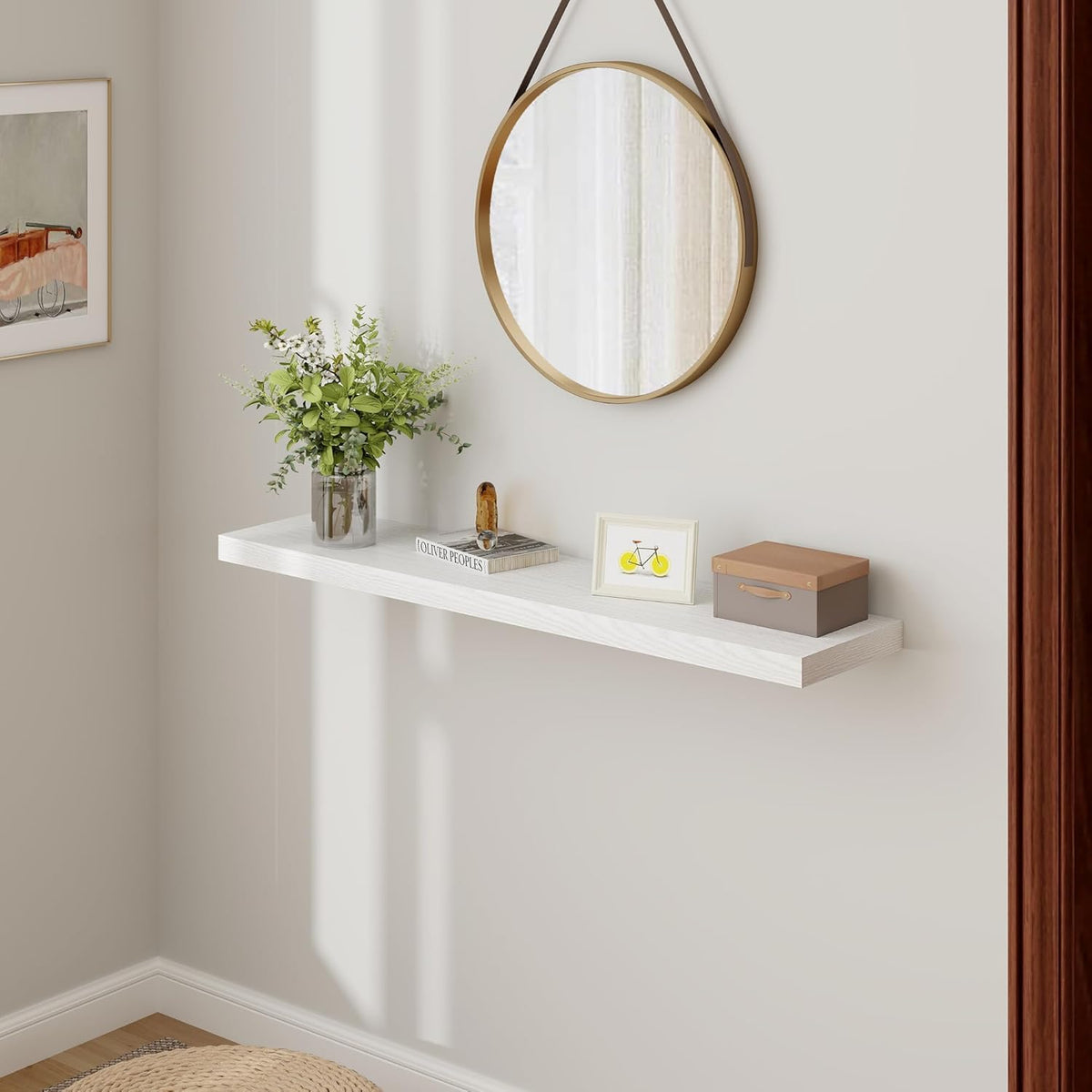 48 Inch Floating Shelves White, Rustic Wood Floating Shelf Wall Mounted, 9 Inch Deep Floating Shelf