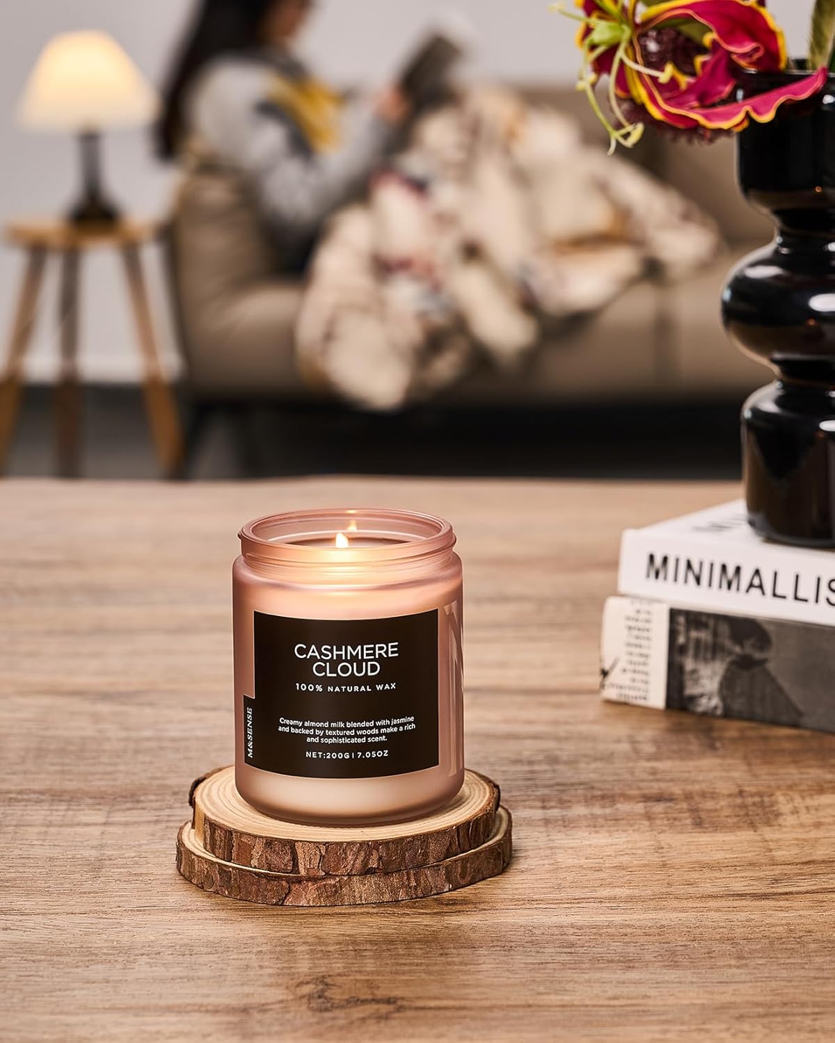 M&SENSE Creamy Almond Milk Scented Candles, Organic Natural Soy Wax Clean Non Toixc 7.05oz 50 Hour