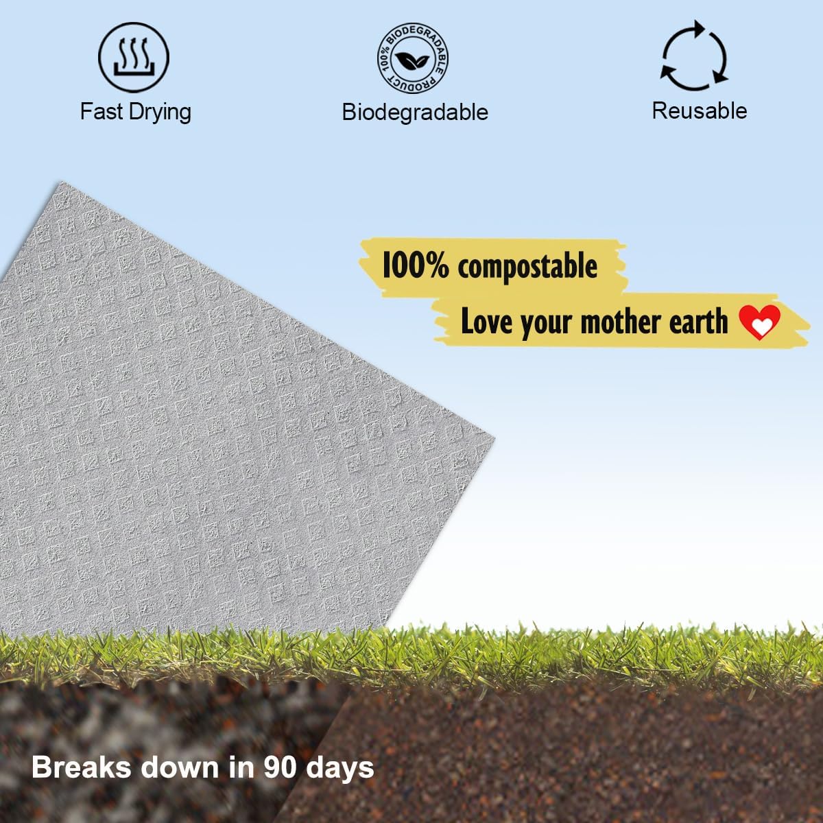 Swedish Dishcloths for Kitchen | 10 Pack Absorbent Cellulose Sponge Cloths Washable | Non-Scratch