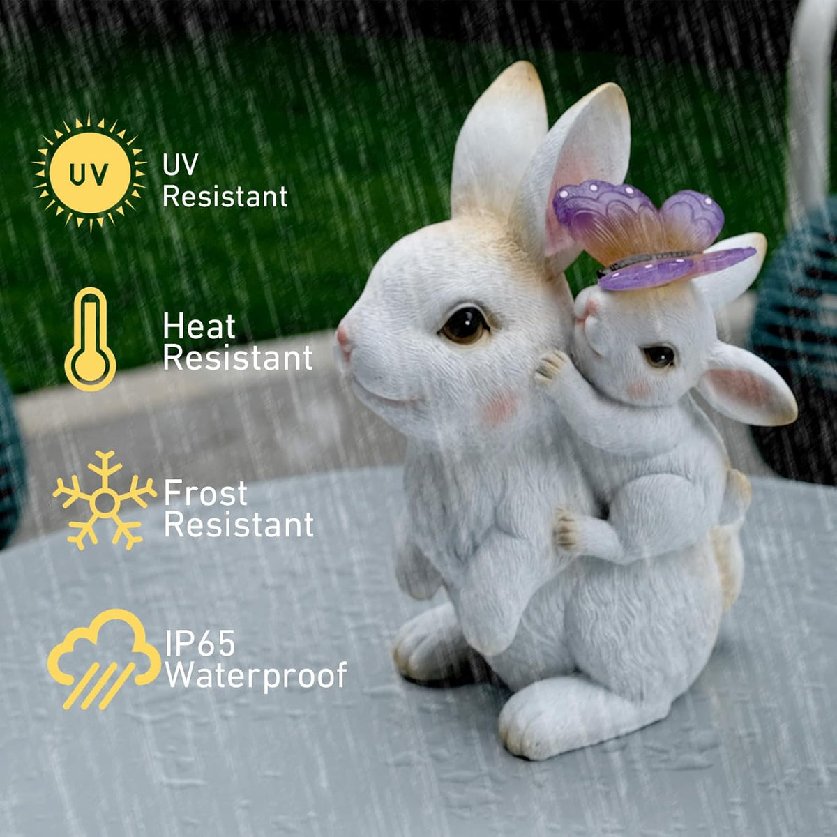 Solar Garden Statues Rabbit with Solar Lights,Mother&Baby Bunny Figurine with Butterfly Changing