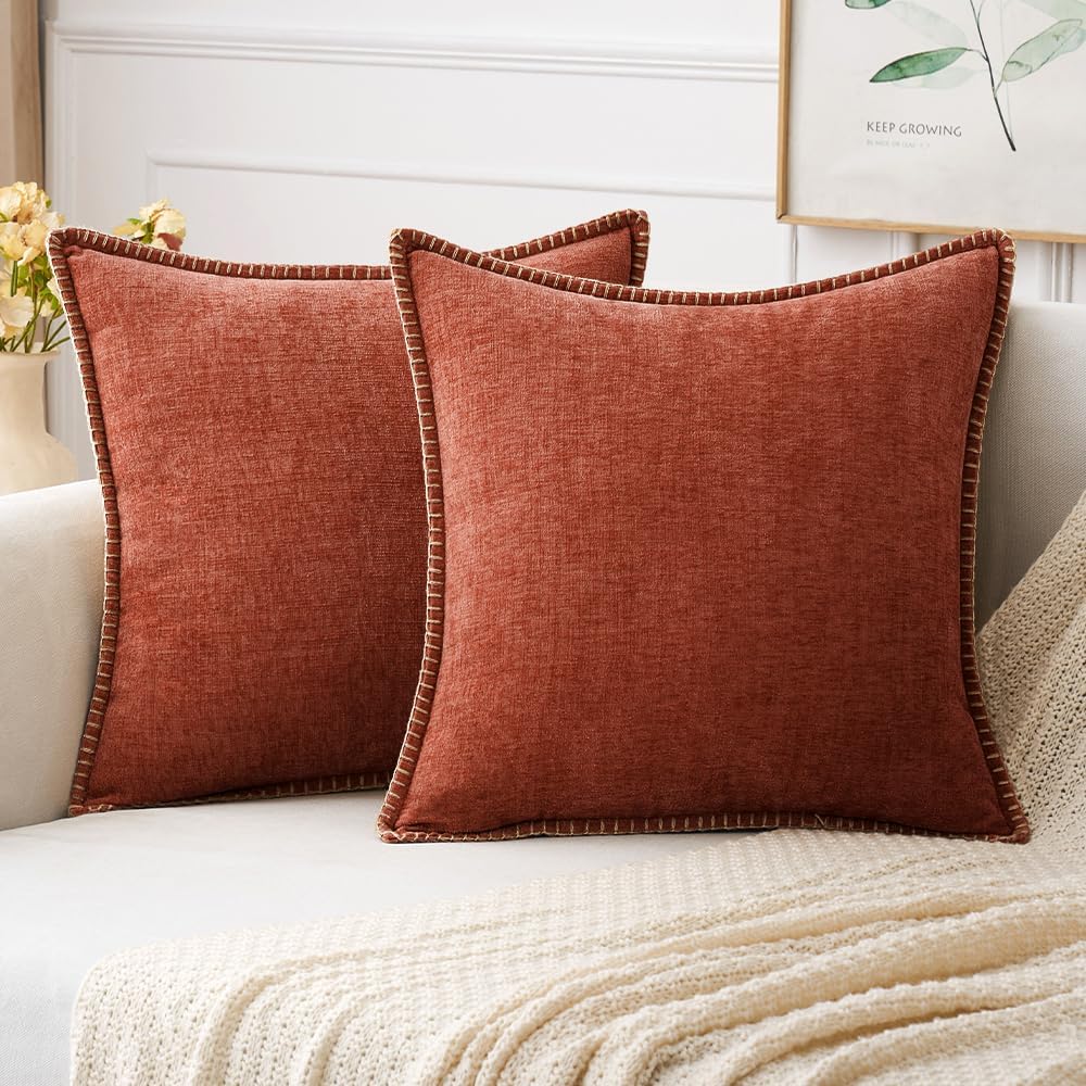 MIULEE Pack of 2 Fall Couch Throw Pillow Covers 16x16 Inch Burnt Orange Farmhouse Decorative Pillow