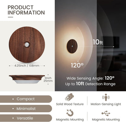 Motion Sensor Night Light Wood Rechargeable Battery-Powered Stick-On Step Lights Loftie Lights