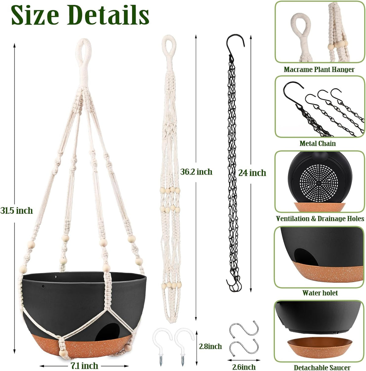 Hanging Planters for Outdoor Indoor Plants, 2 Pack 12 Inch Hanging Basket Plants Outdoor, Self