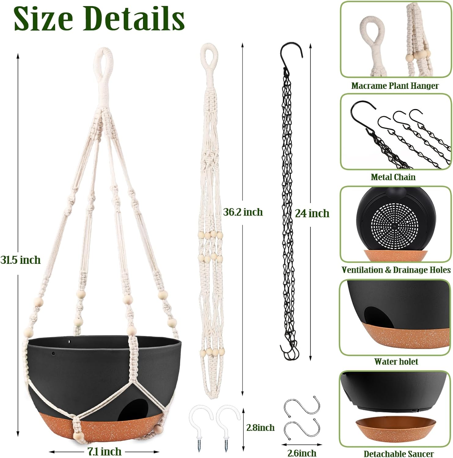 Hanging Planters for Outdoor Indoor Plants, 2 Pack 12 Inch Hanging Basket Plants Outdoor, Self
