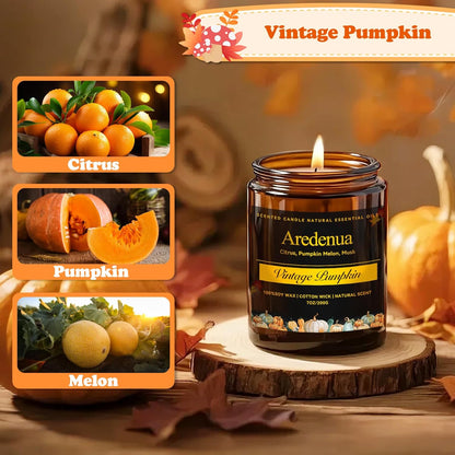 Fall Candles - Vintage Pumpkin Candle | Halloween Candles Pumpkin Scented, 7oz Autumn Soy Candle