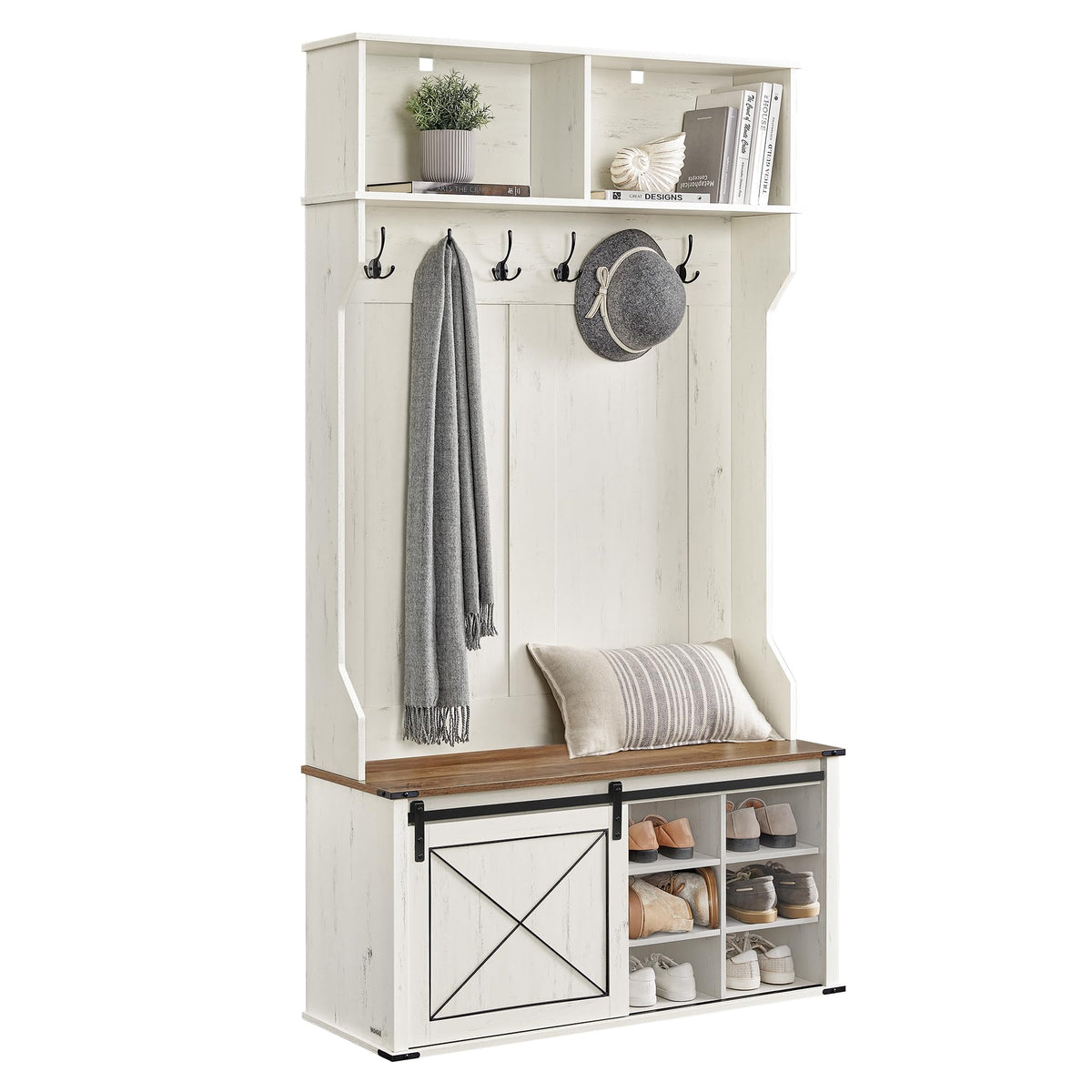 VASAGLE Hall Tree with Bench and Shoe Storage, Coat Rack with Shoe Bench, Entryway Furniture, 6