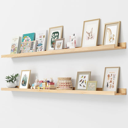 Picture Ledge Shelf, Floating Shelves Set of 2, Solid Pine Wood 72'' Long Large Nursery Book