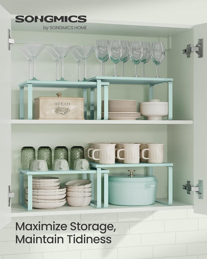 SONGMICS Cabinet Organizer Shelf, Set of 2 Kitchen Counter Shelves, Kitchen Storage, Spice Rack