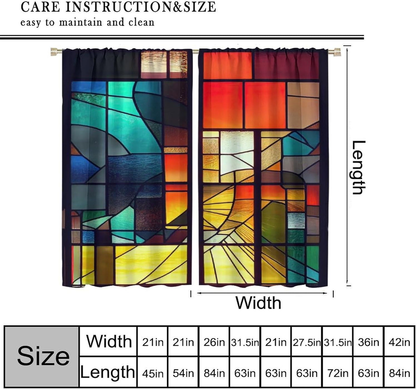 Stained Glass Curtains,Retro Abstract Colorful Geometry Textures Art Home Decor Drapes for Bedroom