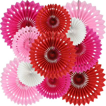 BEISHIDA Red Pink Rose Red Hanging Tissue Honeycomb Round Paper Fans Decor Kit for Birthday Girl