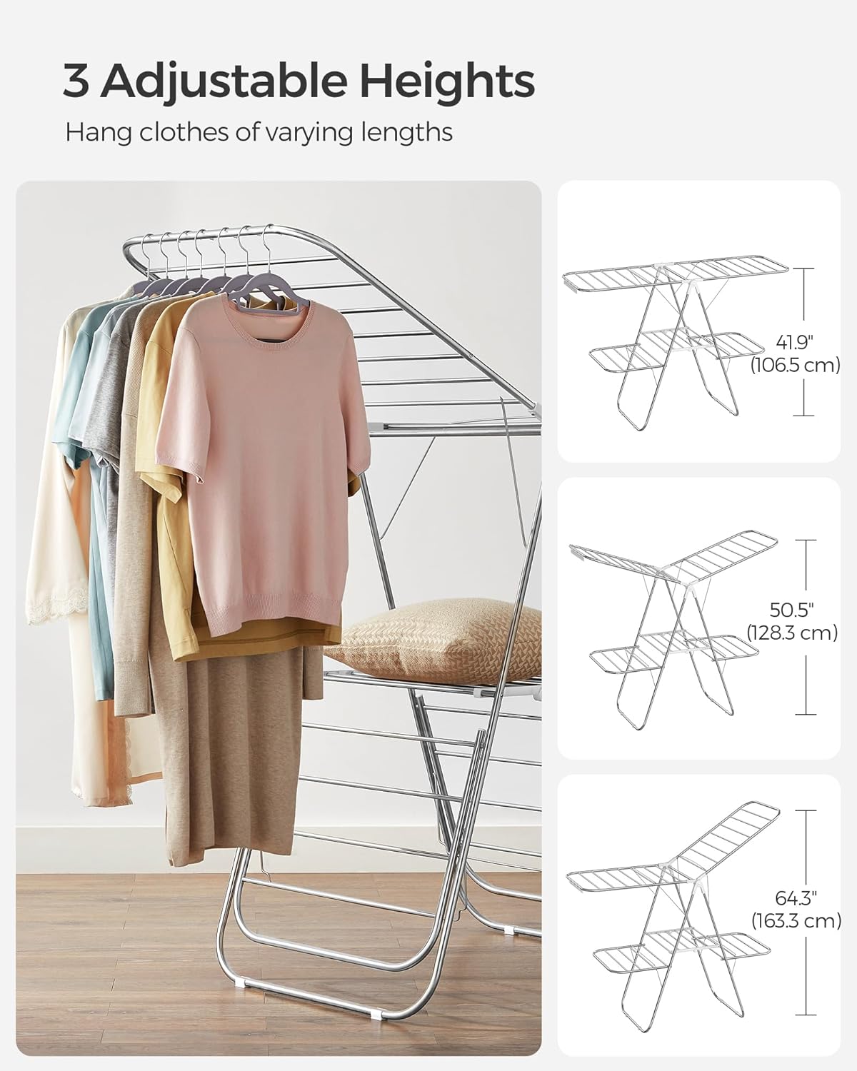 SONGMICS Clothes Drying Rack, Foldable 2-Level Laundry Drying Rack, Free-Standing Laundry Airer