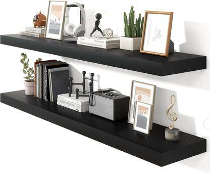 Heimlove 55 Inch Floating Shelves for Wall,10 Deep Large Black Wall Shelf with Heavy Duty