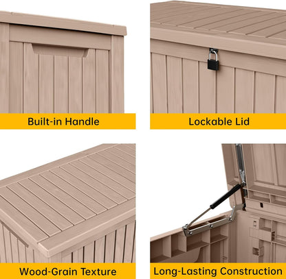 DRATO 180 Gallon Deck Box, Waterproof Resin Large Outdoor Storgae Box for Patio Furniture, Patio