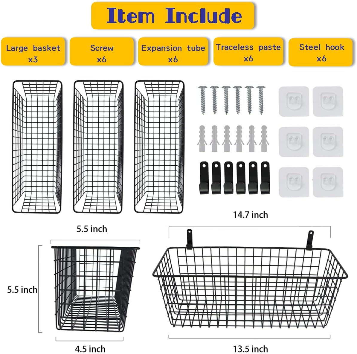 Joben Oligey 3 Set [Extra Large] Hanging Wall Baskets ,Wire Basket For Storage Pantry, Farmhouse