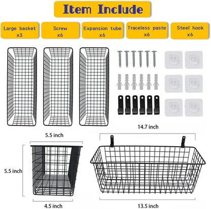 Joben Oligey 3 Set [Extra Large] Hanging Wall Baskets ,Wire Basket For Storage Pantry, Farmhouse
