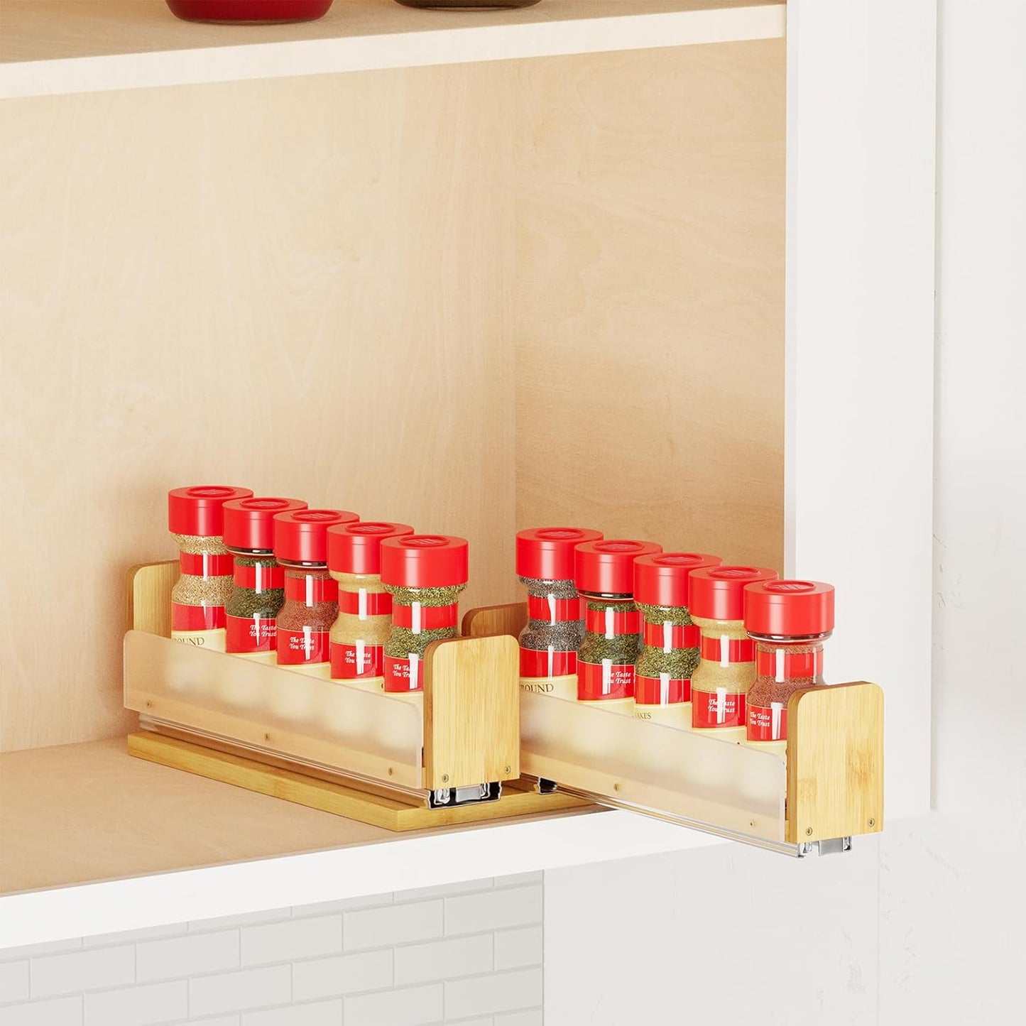 SpaceAid Bamboo Pull Out Spice Rack Organizer for Cabinet, Heavy Duty Slide Out Seasoning Kitchen