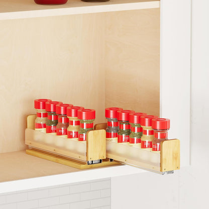SpaceAid Bamboo Pull Out Spice Rack Organizer for Cabinet, Heavy Duty Slide Out Seasoning Kitchen