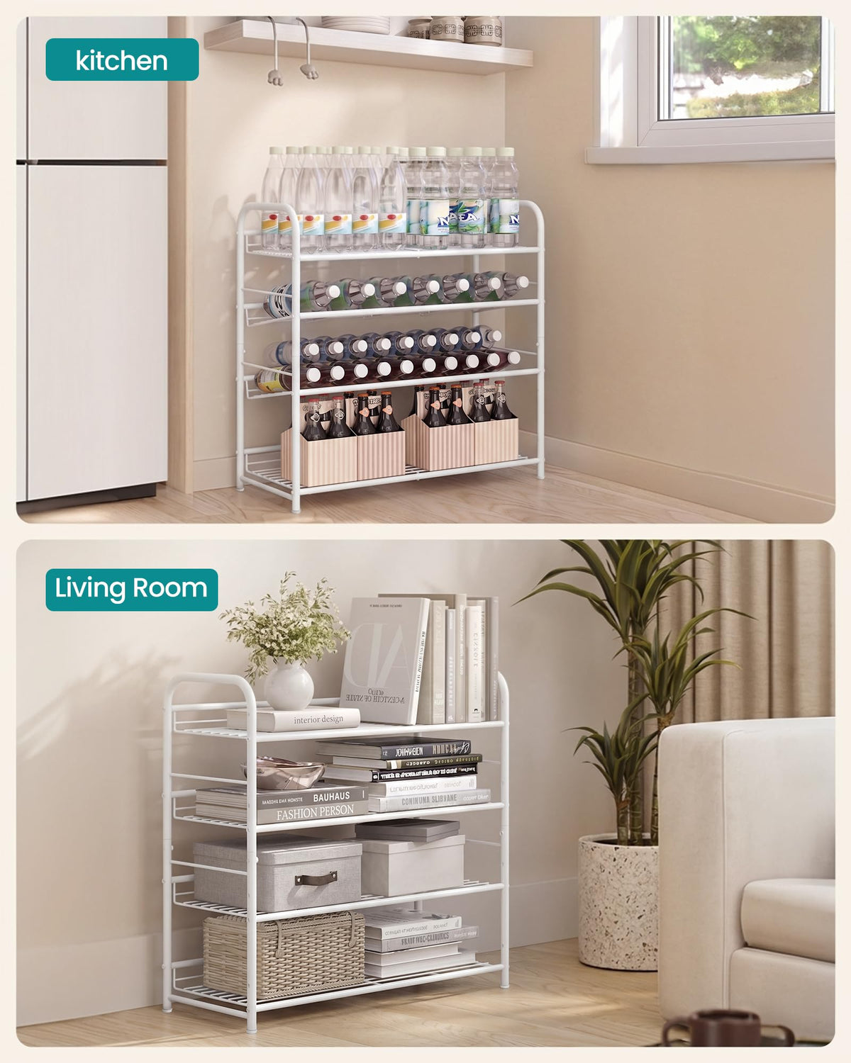 SONGMICS Stackable Shoe Rack, 4 Tier Metal Shoes Rack Storage Shelf, Holds up to 16 Pairs