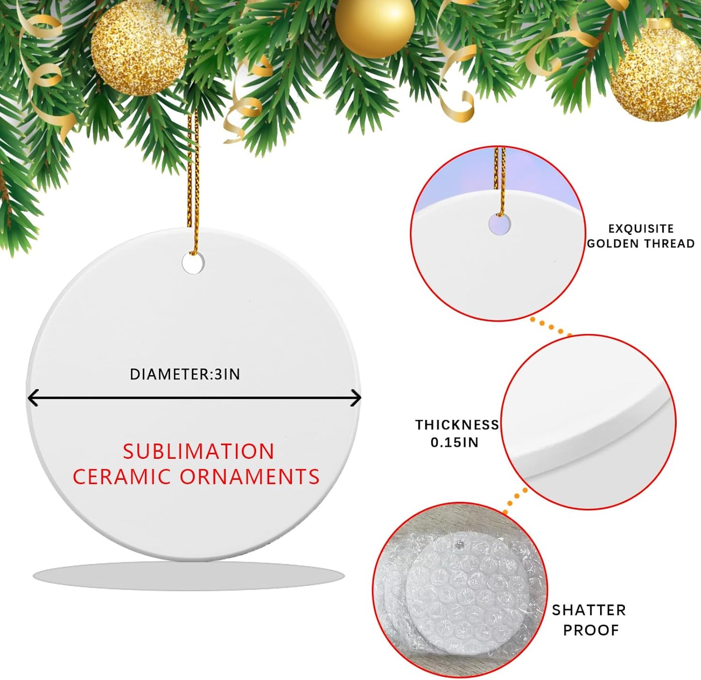 25 PCS Ceramic Sublimation Ornament Blanks Bulk 3 Inch White Round Crafts DIY Personalized Printed