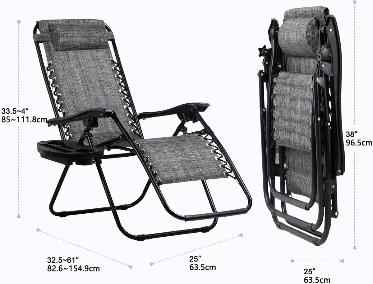 Nazhura Set of 2 Relaxing Recliners Patio Chairs Adjustable Steel Mesh Zero Gravity Lounge Chair