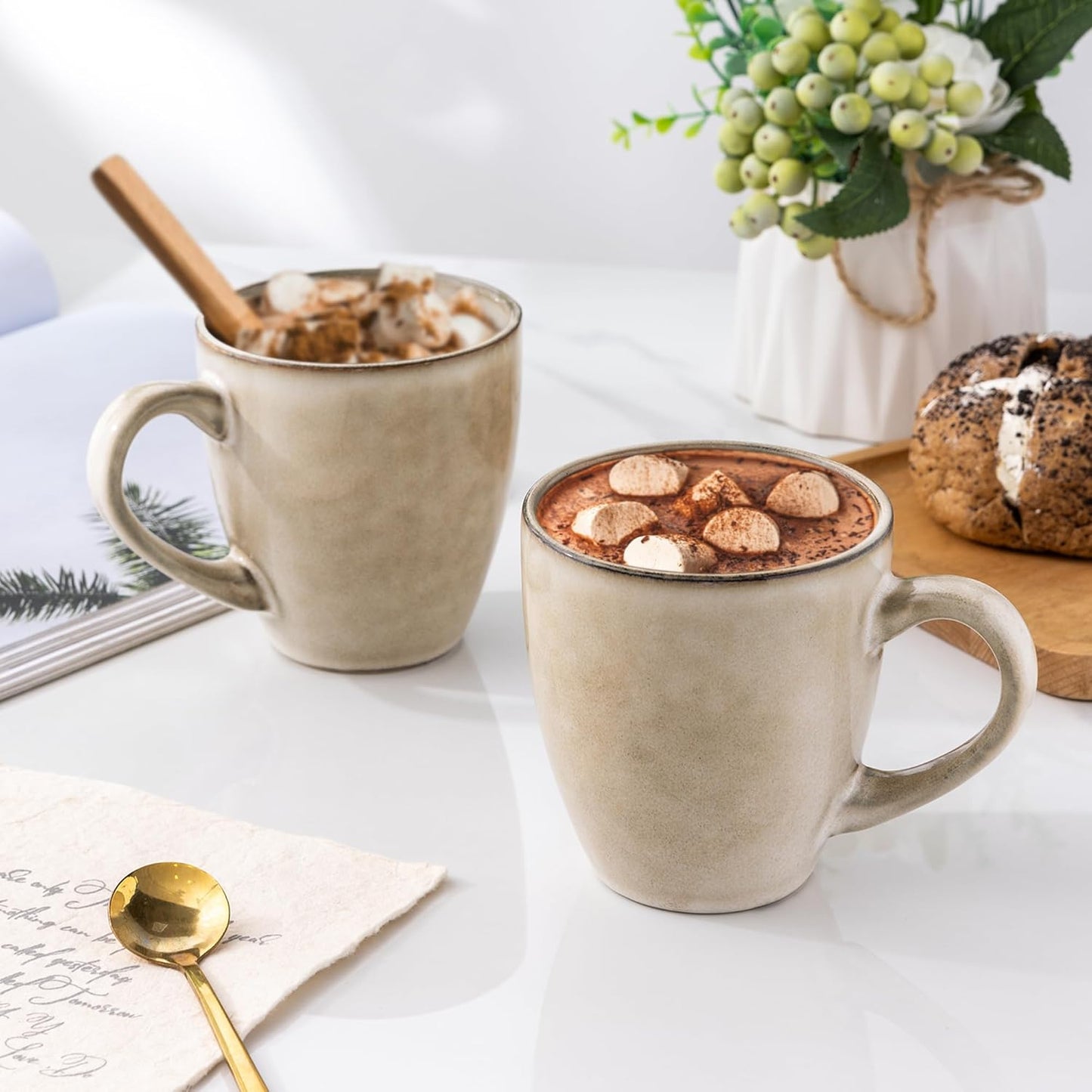 GBHOME Ceramic Coffee Mugs Set of 6, 12oz Stoneware Coffee Mugs Set For Dad Mom Women MEN, Light