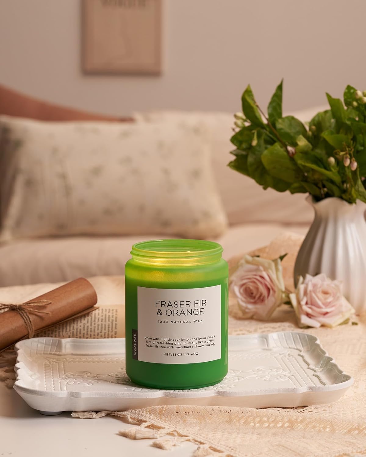 M&SENSE Fir & Orange Large Candle for Home Scented 19.4oz 110 Hour Clean Non Toxic Long Lasting