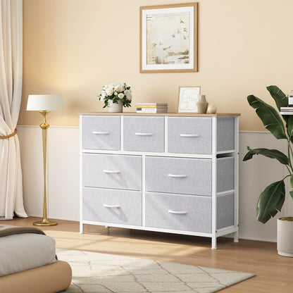 Sweetcrispy 7 Drawer Dresser for Bedroom Storage, Fabric Bins, Light Grey