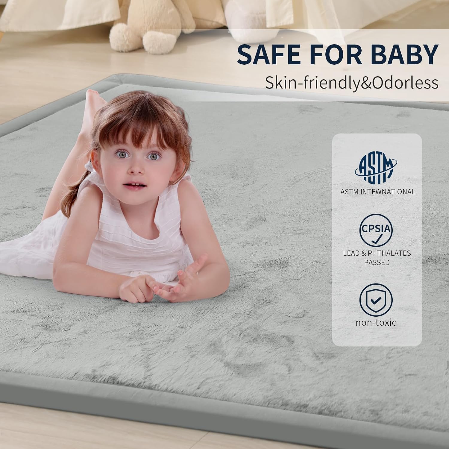 ACOMOPACK Baby Play Mat for Floor 1.3" Thick Memory Foam Play Mat 71"×79" Tummy Time Crawling with