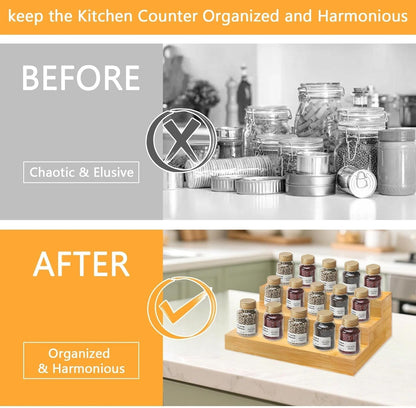 Spice Rack Organizer for Cabinet - Bamboo Spice Shelf, 3 Tier Seasoning Organizer for Countertop