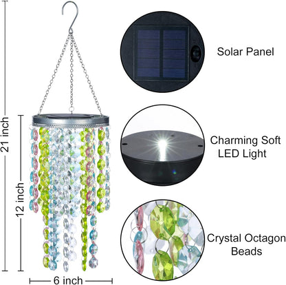 Hanging Solar Lantern Outdoor, 2 Tiers 21” Solar Multicolor Acrylic Beaded Chandelier with Cool