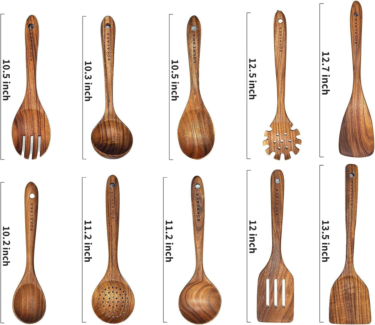 Wooden Spoons for Cooking,10 Pcs Natural Teak Wooden Cooking Utensils Wooden Kitchen Utensils Set