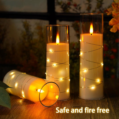 Flickering Flameless LED Candles, 9 Pcs with Embedded Star String, Acrylic LED Pillar Candles with