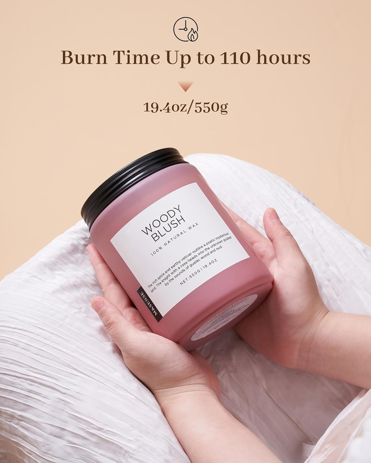 M&SENSE Rose Oud Wood Soy Candles 2 Wick, Large Scented Candles 19.4oz 110 Hour Long Lasting Burn