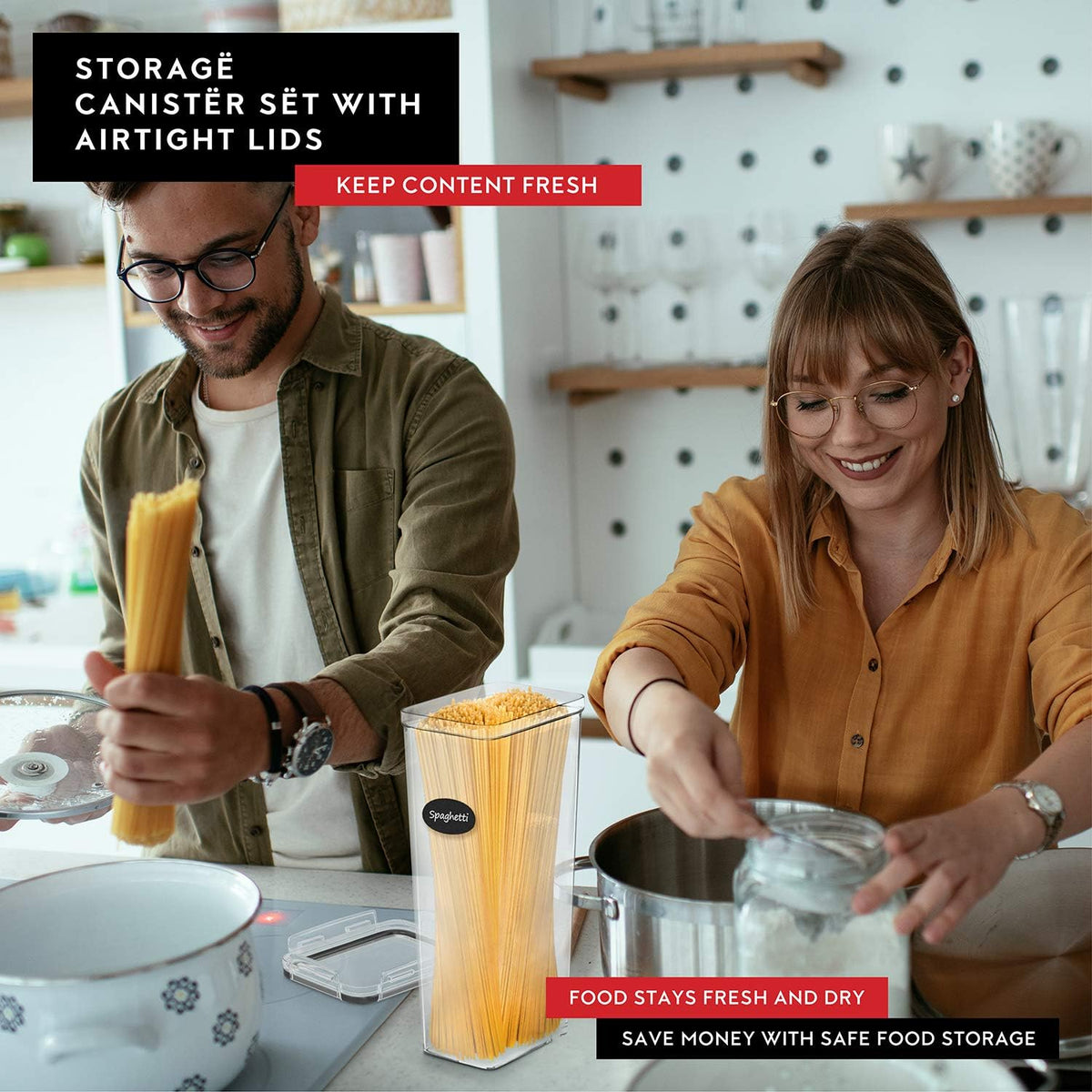 Airtight Food Storage Containers with Lids Set of 4-95 fl. oz Pasta storage Containers, BPA Free