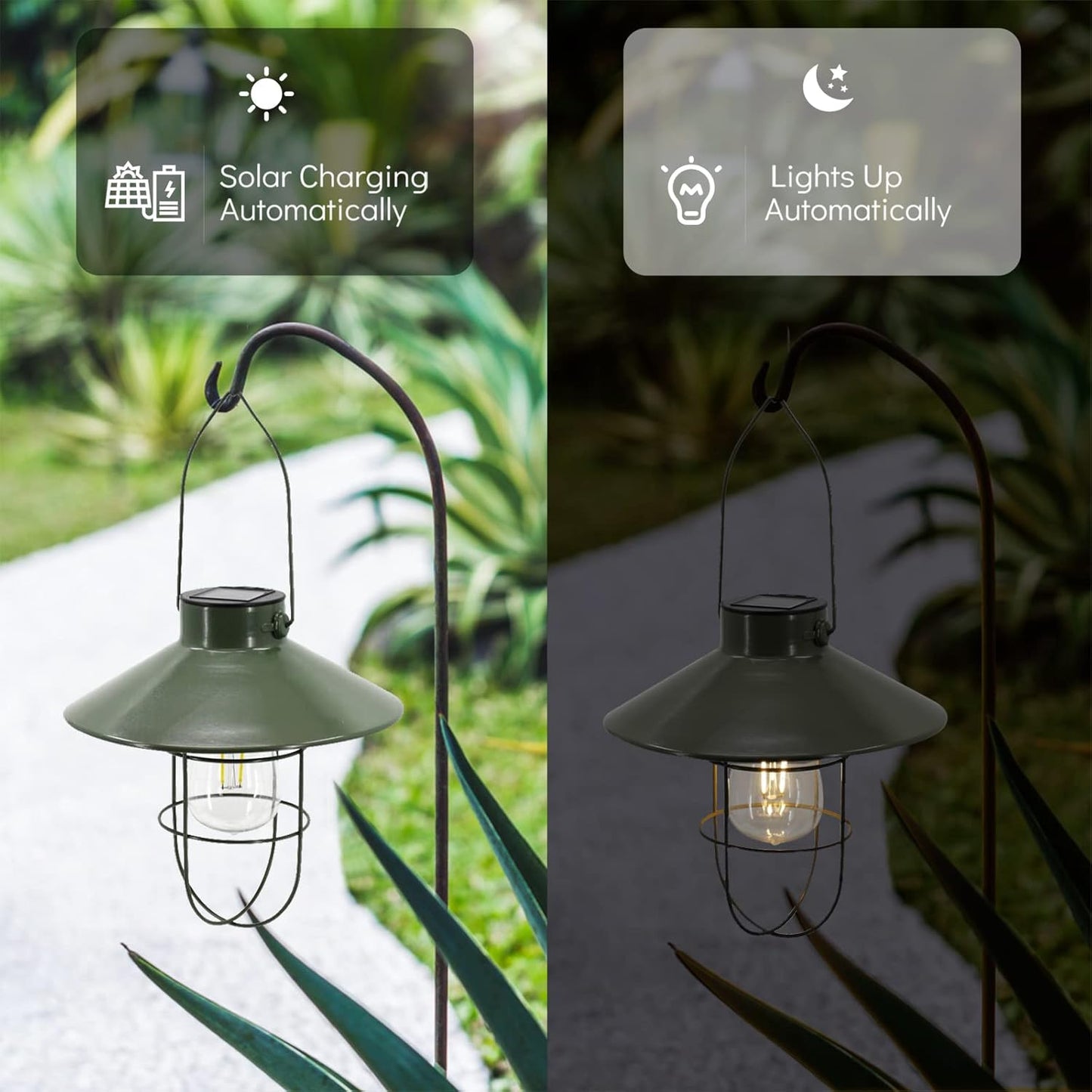 pearlstar Solar Lantern Outdoor Hanging Light Metal Farmhouse Solar Lamp with Warm White Edison