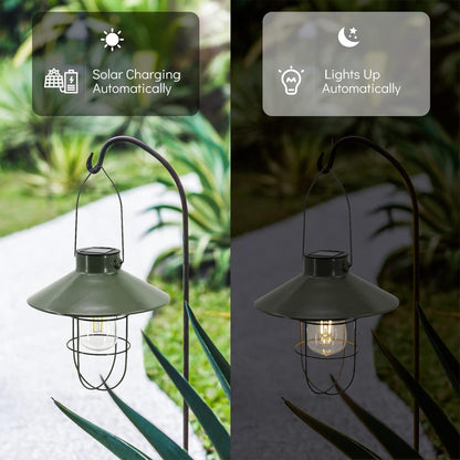 pearlstar Solar Lantern Outdoor Hanging Light Metal Farmhouse Solar Lamp with Warm White Edison
